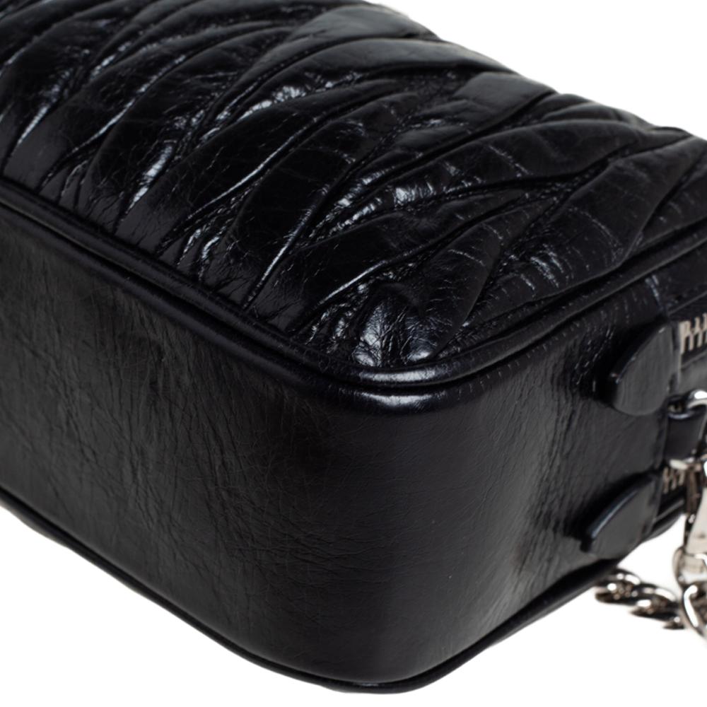 Miu Miu Black Shine Matelasse Leather Double Zip Crossbody Bag 4