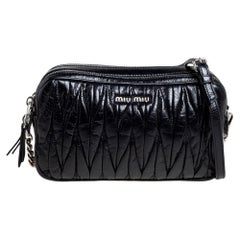 miu miu double zip crossbody bag Used Miu Miu Black Shine Matelasse Leather Double Zip Crossbody Bag