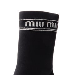 MIU MIU black silver logo sock knit point toe kitten heel bootie EU36.5