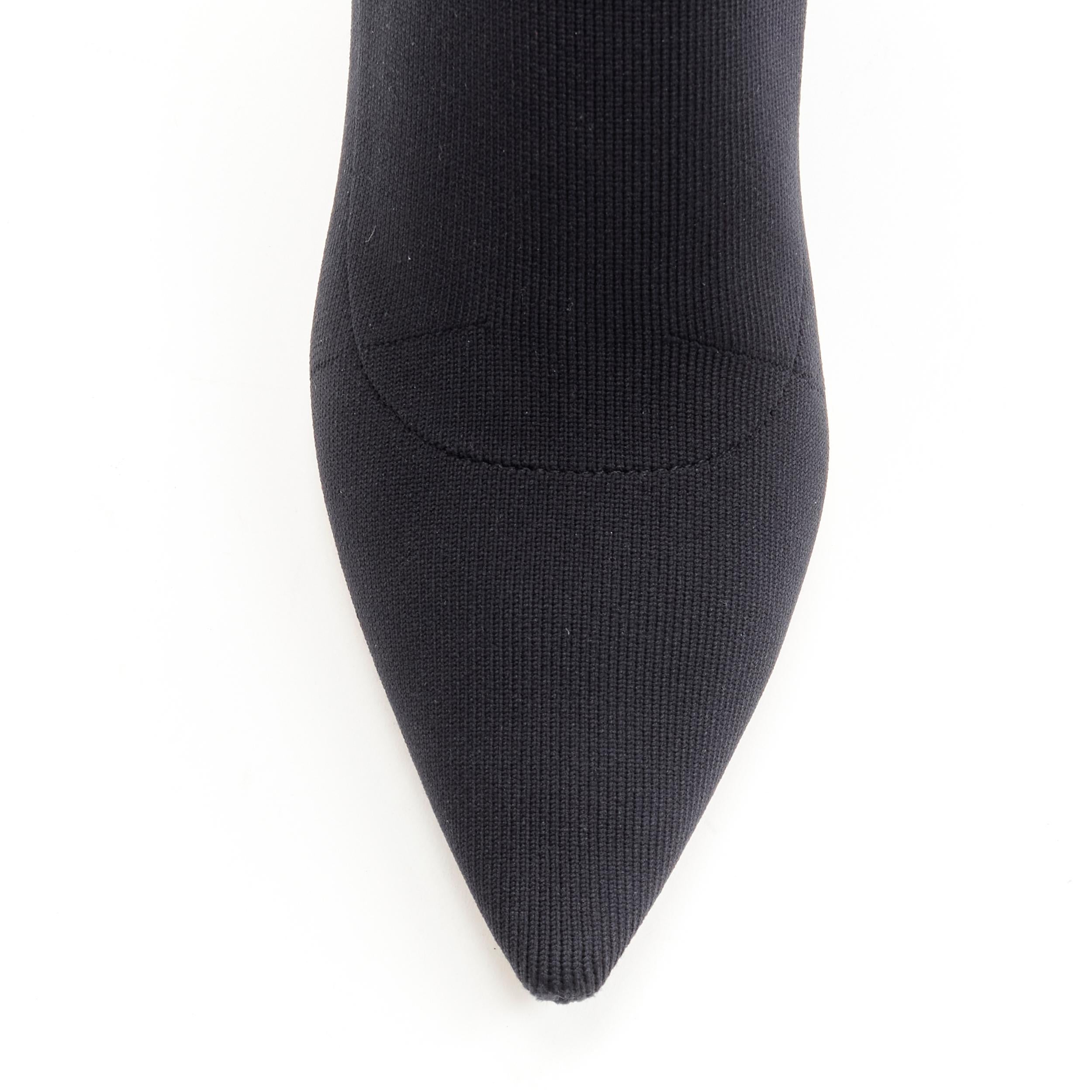 MIU MIU black silver logo sock knit point toe kitten heel bootie EU36.5 2