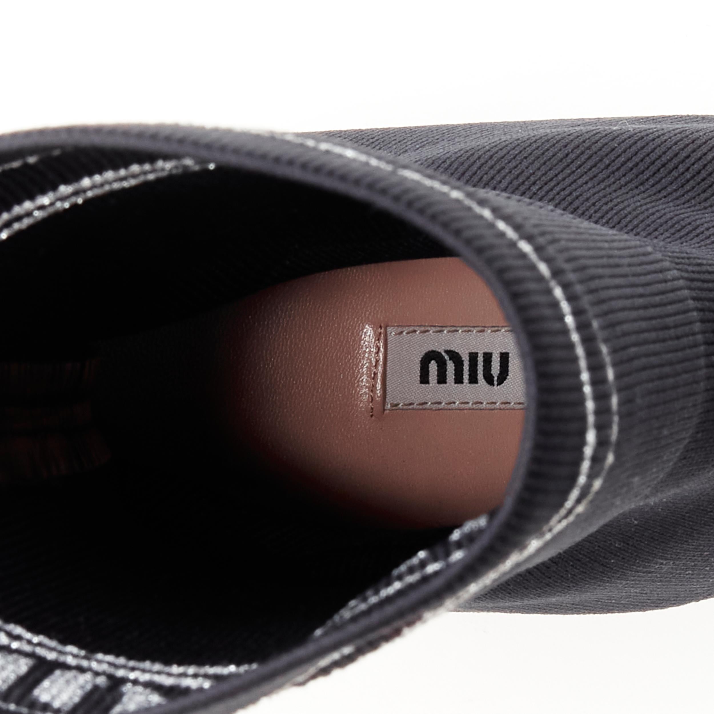 MIU MIU black silver logo sock knit point toe kitten heel bootie EU36.5 4