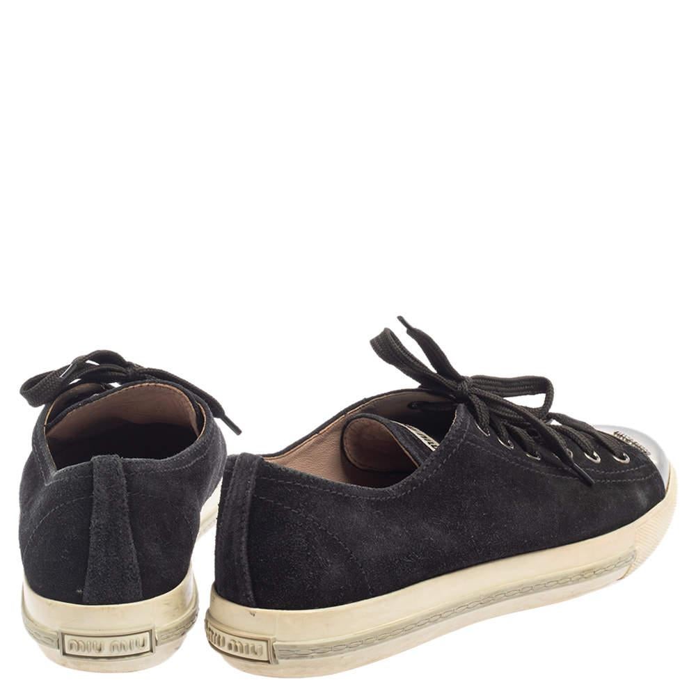 Miu Miu Black/Silver Patent Leather Metal Cap Toe Sneakers Size 38 1
