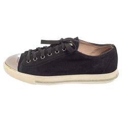 Miu Miu Black/Silver Patent Leather Metal Cap Toe Sneakers Size 38