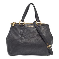Miu Miu Black Soft Leather Double Zip Tote