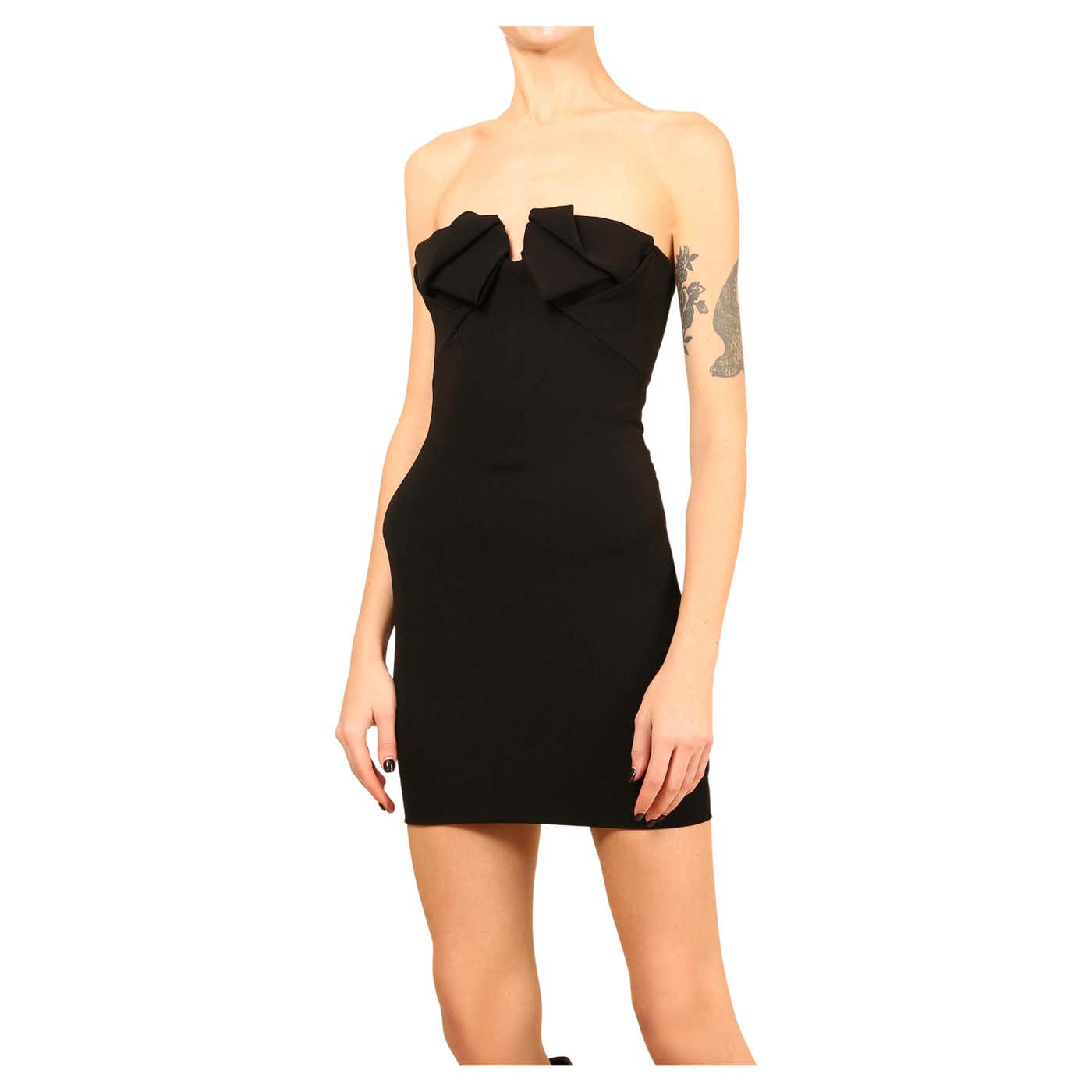 black strapless padded bust corset mini body con bustier dress IT 38