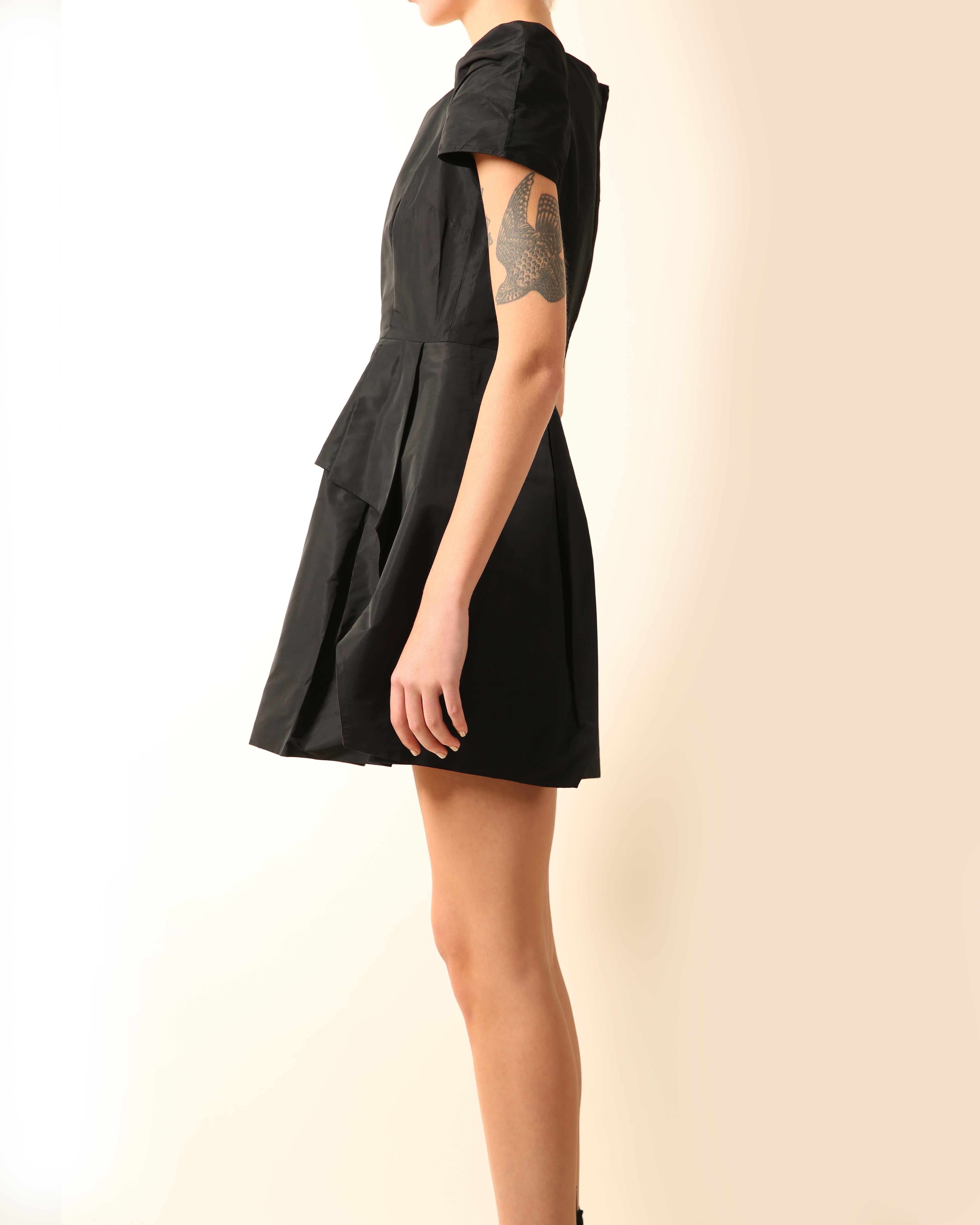 Miu Miu black structured puff sleeve babydoll mini dress IT 40 For Sale 2