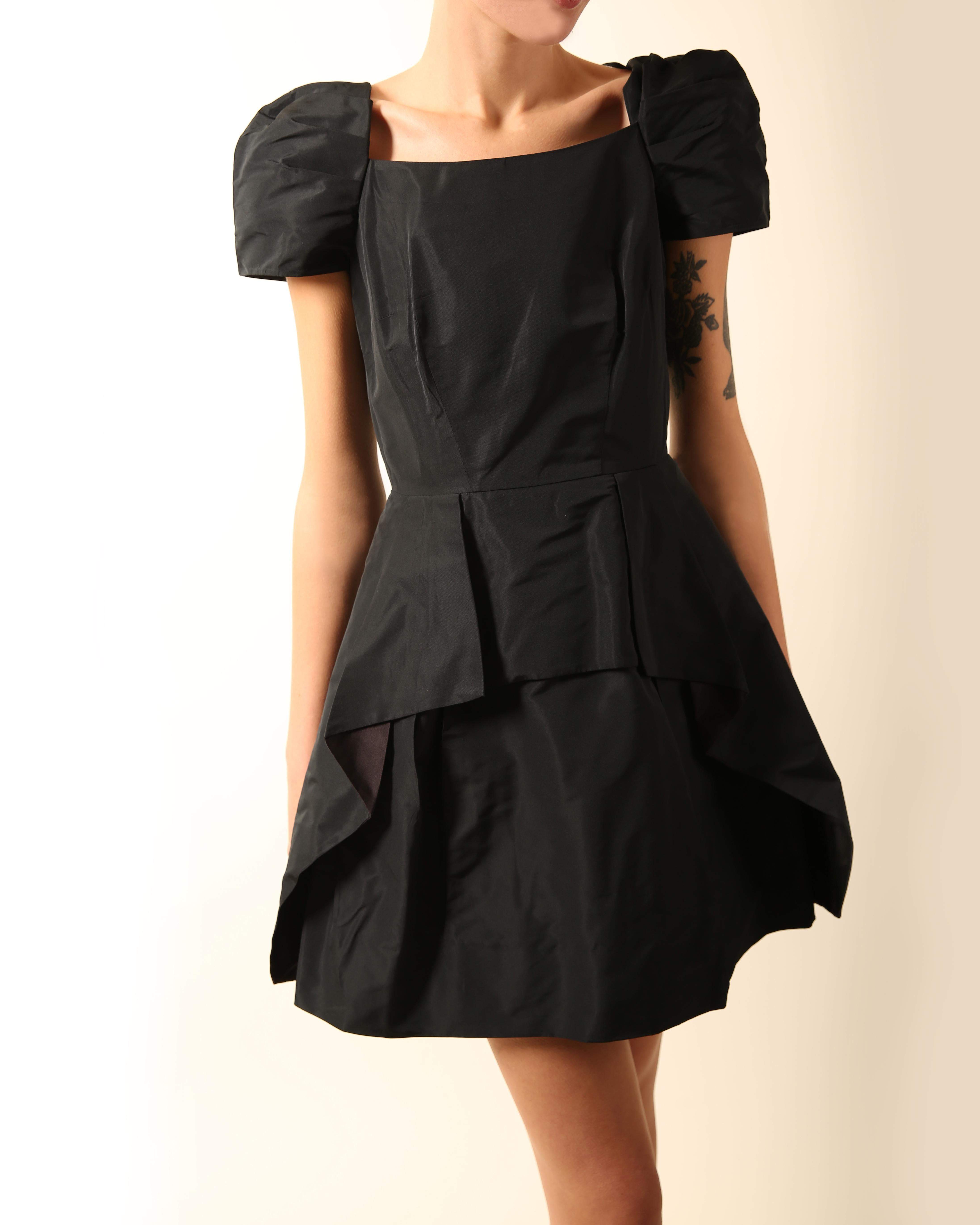 Miu Miu black structured puff sleeve babydoll mini dress IT 40 For Sale 5