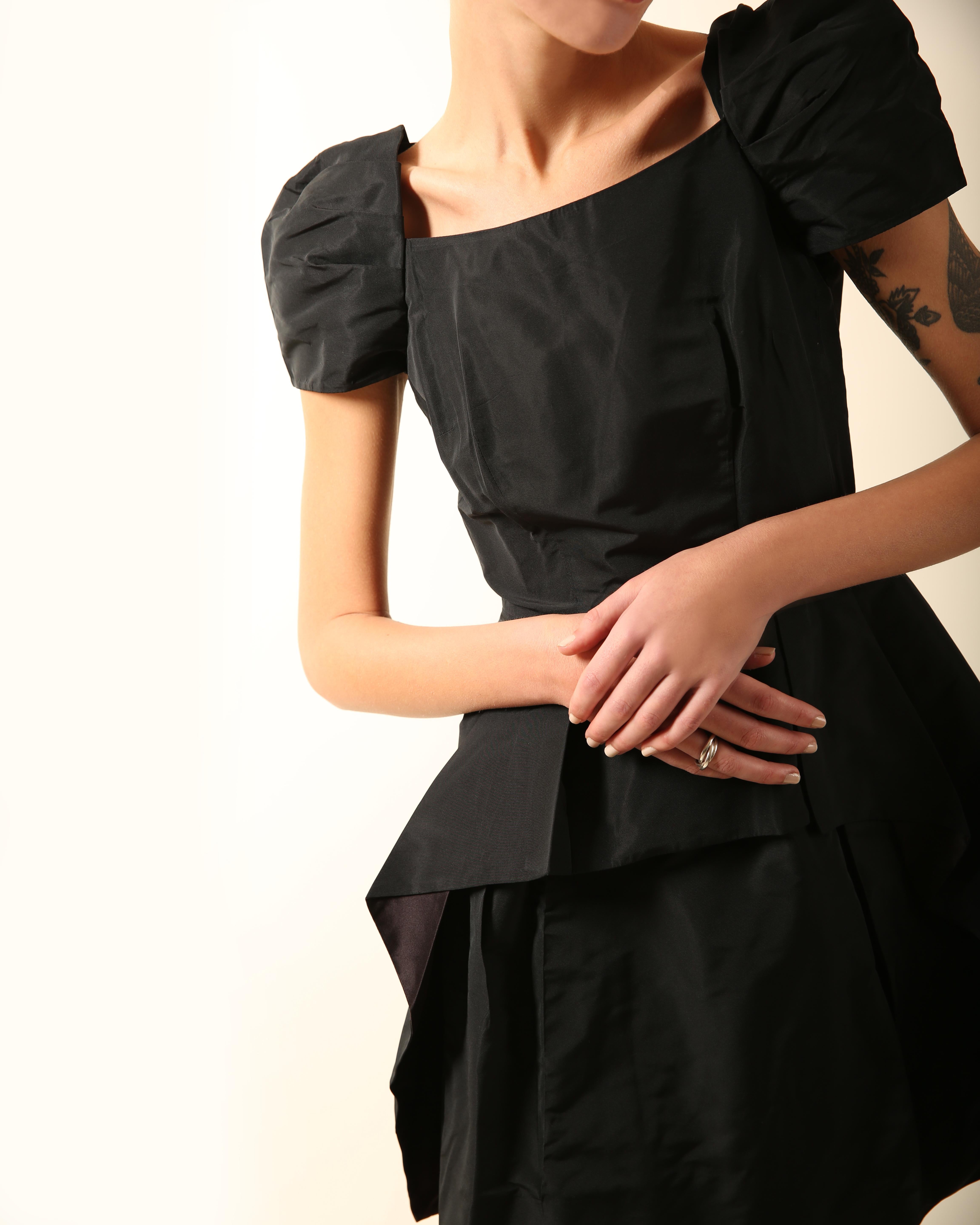 Miu Miu black structured puff sleeve babydoll mini dress IT 40 For Sale 6