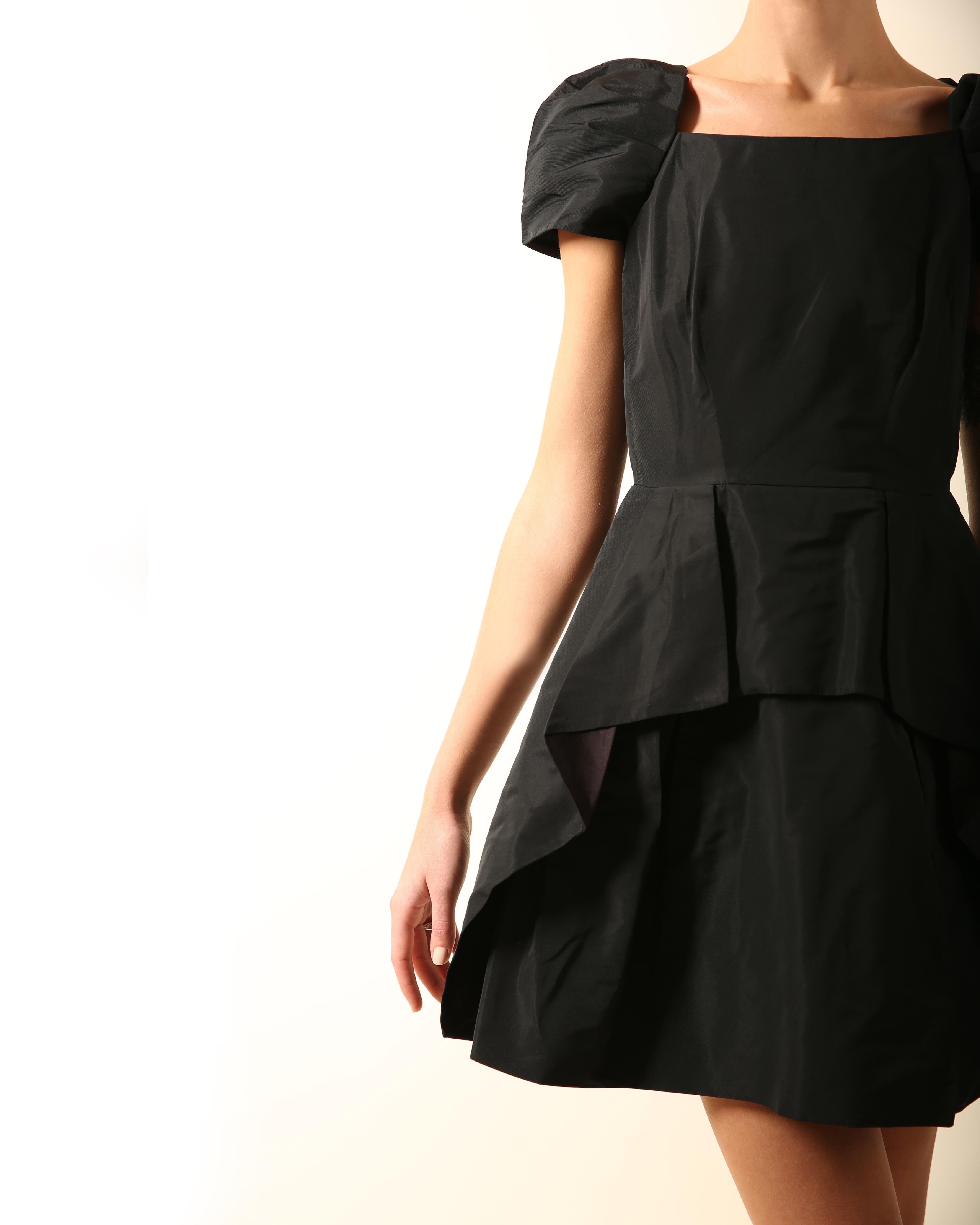 Miu Miu black structured puff sleeve babydoll mini dress IT 40 For Sale 7