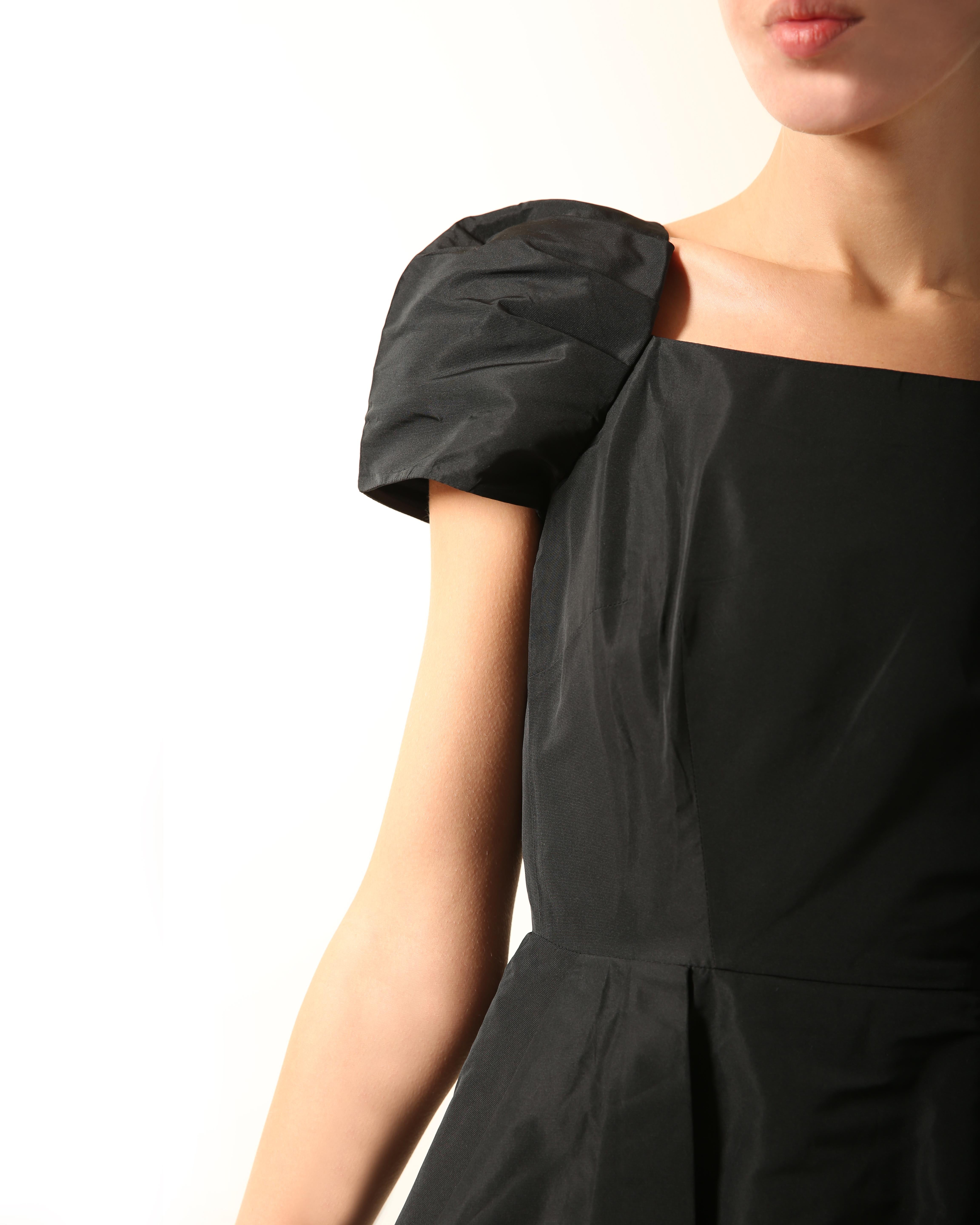 Miu Miu black structured puff sleeve babydoll mini dress IT 40 For Sale 8