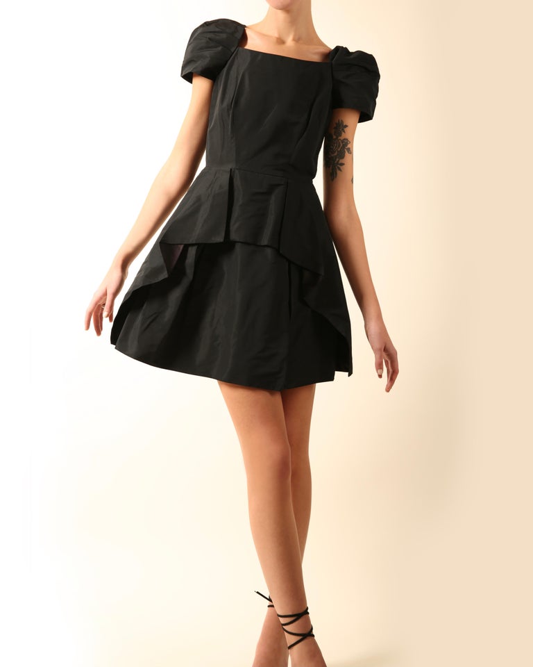 Miu Miu black structured puff sleeve babydoll mini dress IT 40 For Sale at  1stDibs