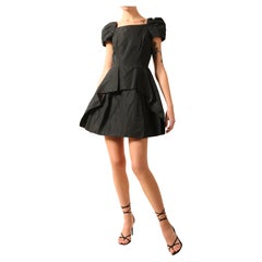 Miu Miu black structured puff sleeve babydoll mini dress IT 40
