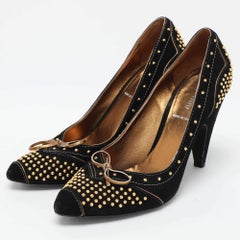 Miu Miu Black Studded Suede Bow Pumps Size 38