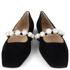 MIU MIU black suede 2024 ADE PEARL EMBELLISHED Ballet Flats Shoes 40