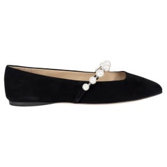 MIU MIU black suede 2024 ADE PEARL EMBELLISHED Ballet Flats Shoes 40