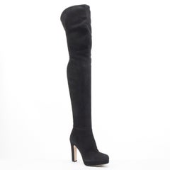 MIU MIU black suede almond toe platform over the knee OTK boots EU37 US7