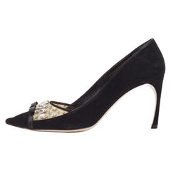Miu Miu Black Suede and PVC Crystal Embellished Pointed Toe Pumps Size 38.5