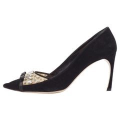 Miu Miu Black Suede and PVC Crystal Embellished Pointed Toe Pumps Size 38.5