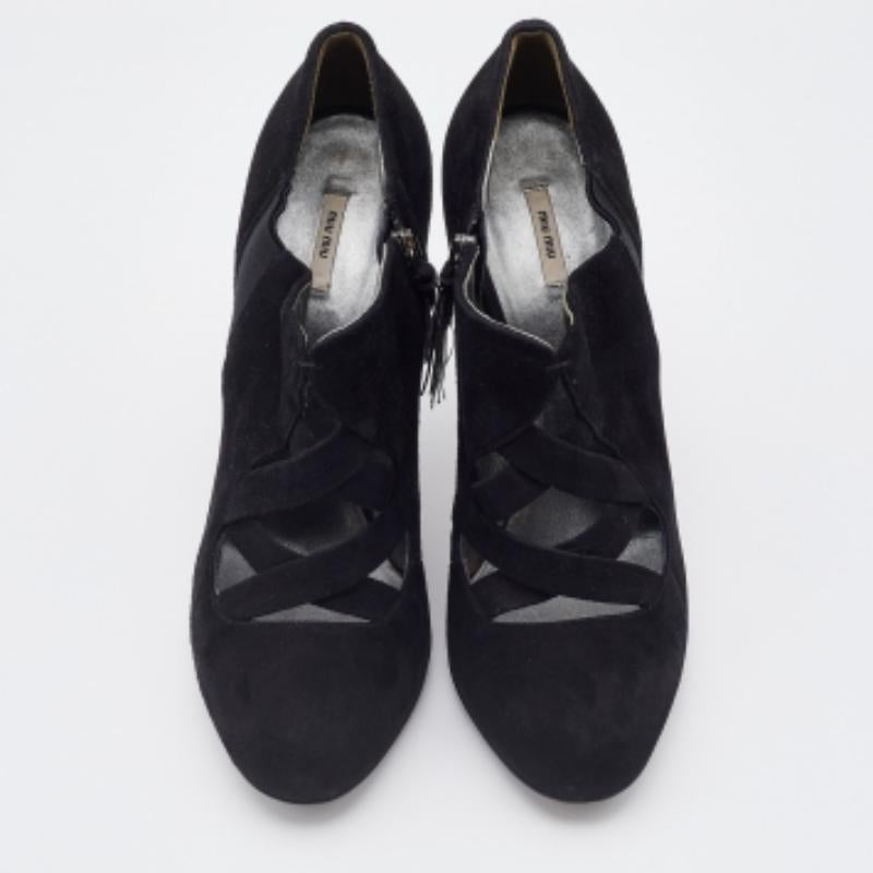 Women's Miu Miu Black Suede and Stretch Fabric Cut-Out Booties Size 40 For Sale