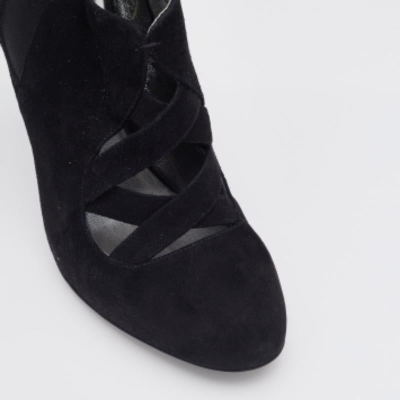 Miu Miu Black Suede and Stretch Fabric Cut-Out Booties Size 40 For Sale 1