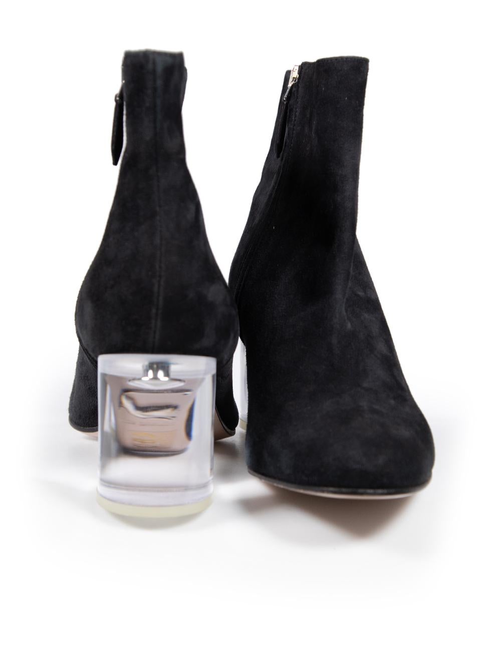 Miu Miu Black Suede Clear Heel Boots Size IT 38.5 In Good Condition For Sale In London, GB