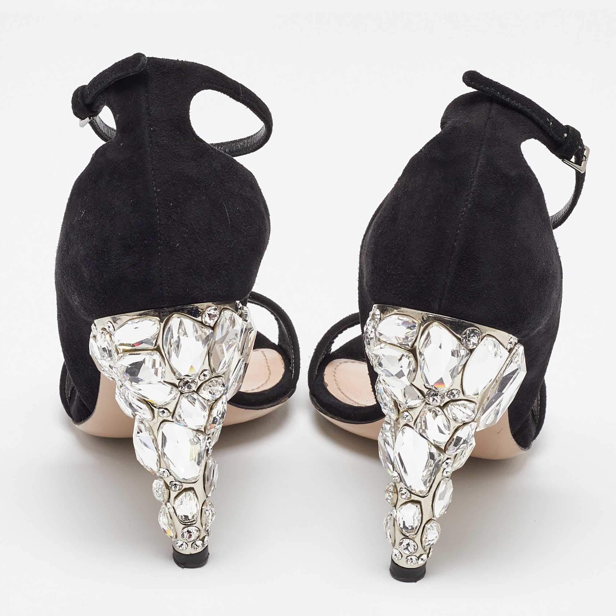 Miu Miu - Sandales en daim noir avec ornements en cristal - Taille 36 Pour femmes en vente