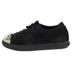 Miu Miu Black Suede Crystal Embellished Cap Toe Sneakers Size 40