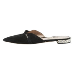 Miu Miu Black Suede Crystal Embellished Flat Mules Size 39.5