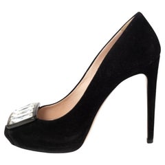 Miu Miu Black Suede Crystal Embellished Peep Toe Platform Pumps Talla 37