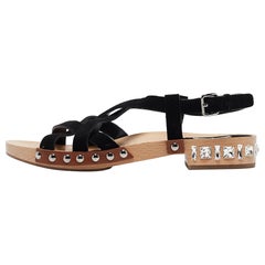 Miu Miu Black Suede Crystal Embellished Strappy Sandals Size 40