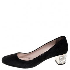 Miu Miu Black Suede Crystal Heel Pumps Size 38