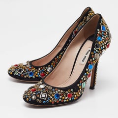 Miu Miu Black Suede Crystals Embellished Pumps Size 38.5