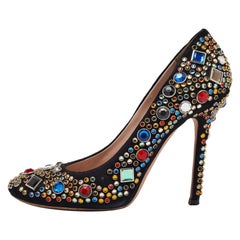 Miu Miu Black Suede Crystals Embellished Pumps Size 38.5