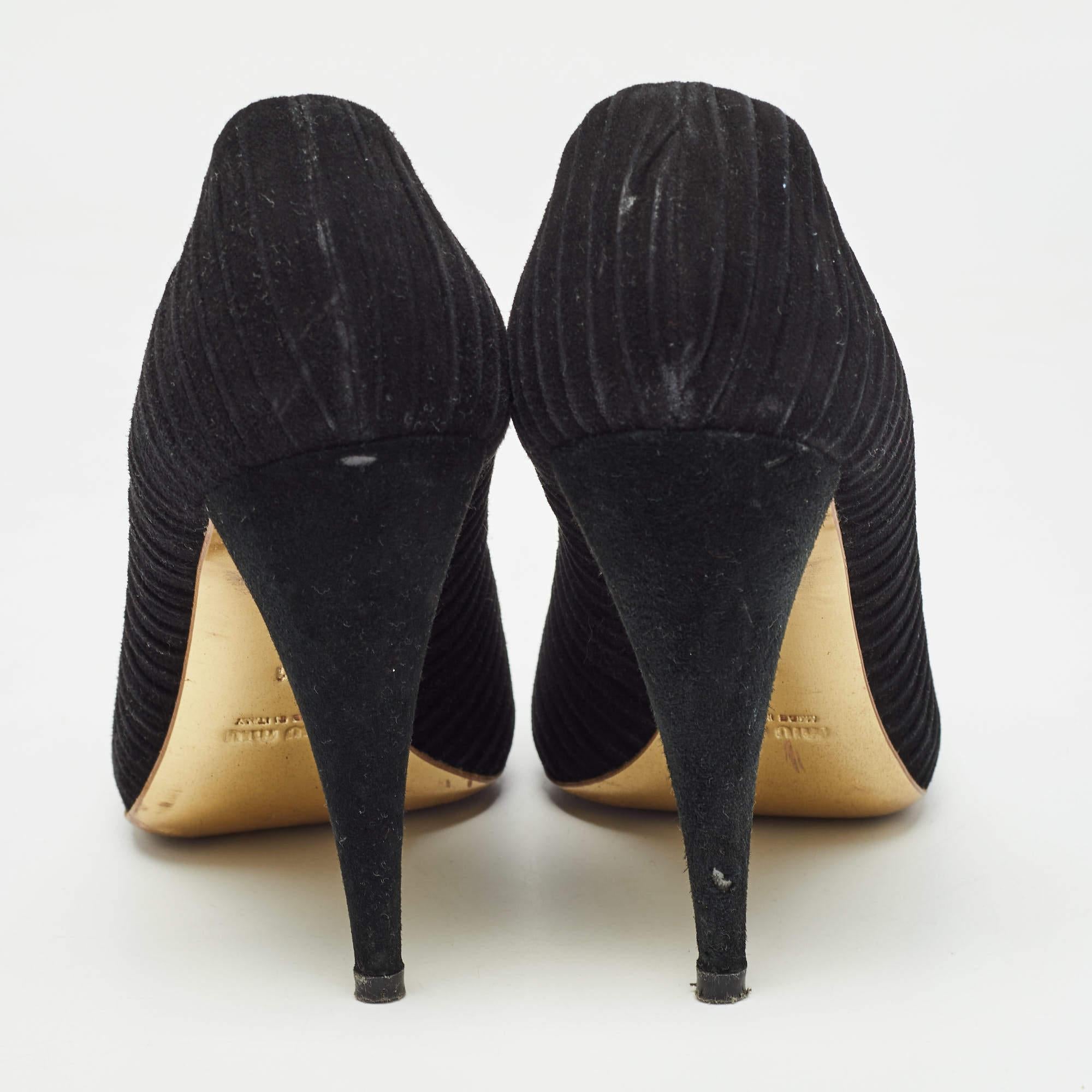 Miu Miu Black Suede Crystals Embellishment Peep Toe Pumps Size 41 For Sale 1