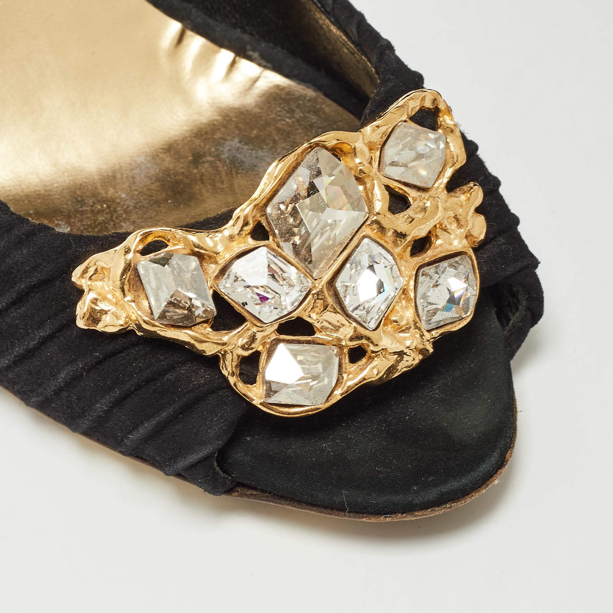 Miu Miu Black Suede Crystals Embellishment Peep Toe Pumps Size 41 For Sale 3