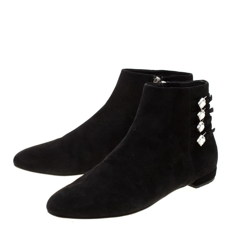 Women's Miu Miu Black Suede Embellished Ankle Boots Size 38