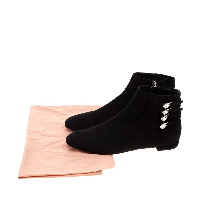 Miu Miu Black Suede Embellished Ankle Boots Size 38 3