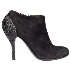 Miu Miu Black Suede Embellished Heel Boots Size IT 40.5