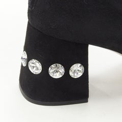 MIU MIU black suede jewelled crystal heel pull on over knee boot EU37