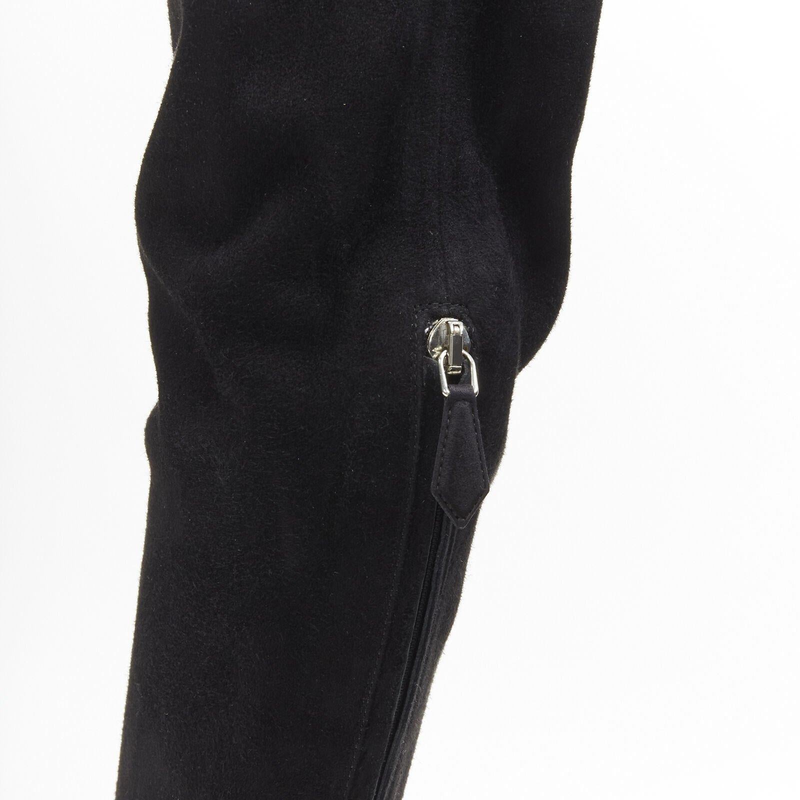 MIU MIU bottes à talon en daim noir ornées de cristaux et enfilées au dessus du genou EU37 en vente 4