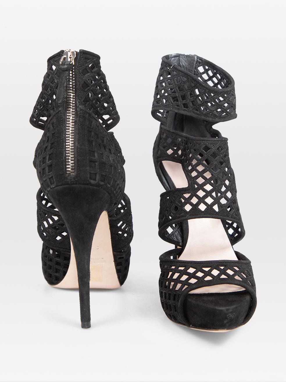 Miu Miu Schwarz Wildleder Lasercut Käfig Heels Größe IT 38.5 im Zustand „Hervorragend“ im Angebot in London, GB