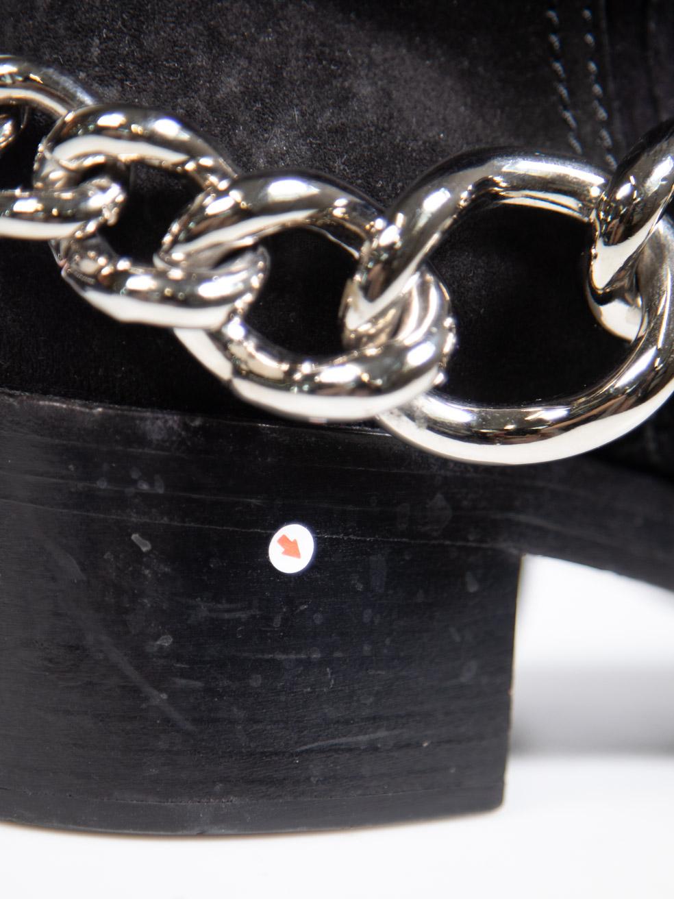Miu Miu Black Suede Mid Calf Boots Chain Detail Size IT 41 en vente 1