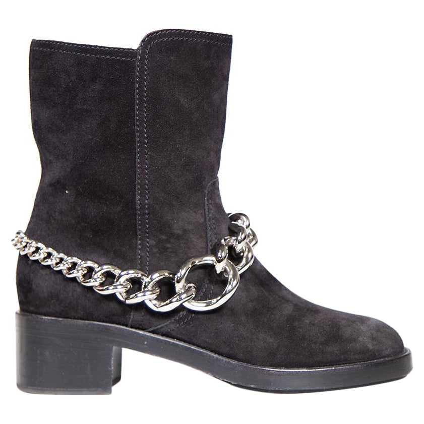 Miu Miu Black Suede Mid Calf Boots Chain Detail Size IT 41