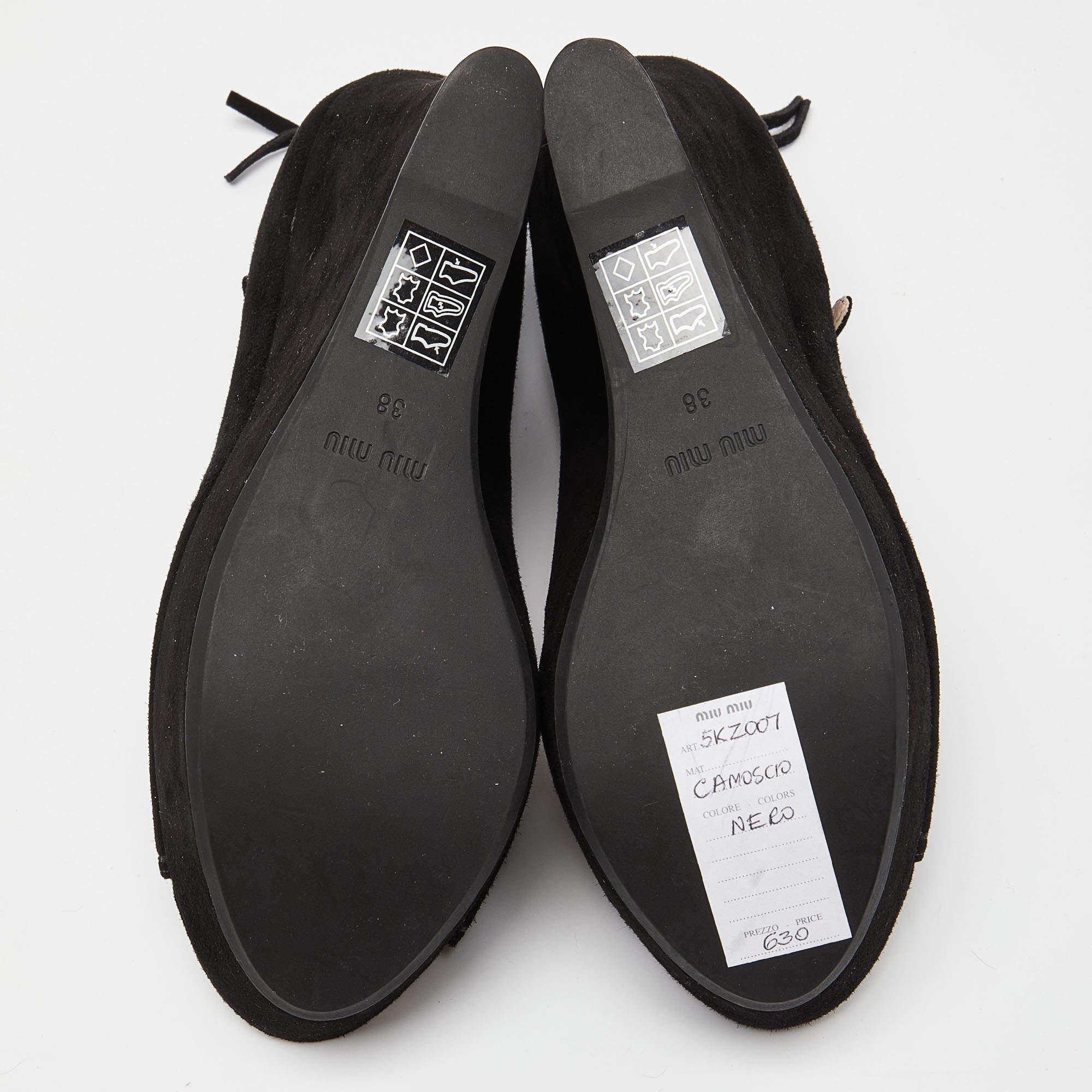 Miu Miu Noir Suede Peep Toe Ankle Strap Wedges Size 38 2