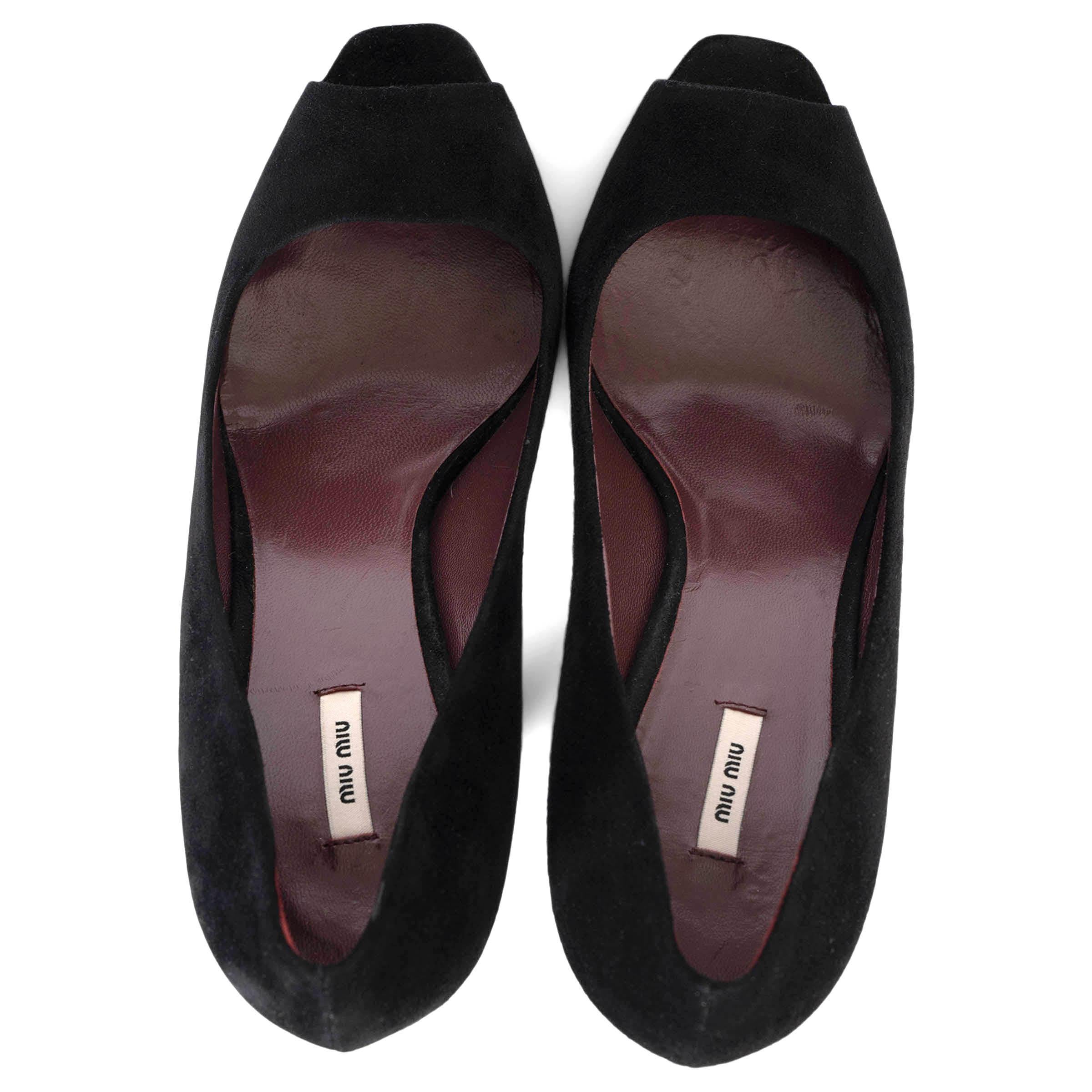 Women's MIU MIU black suede PEEP-TOE Pumps Shoes 37 For Sale