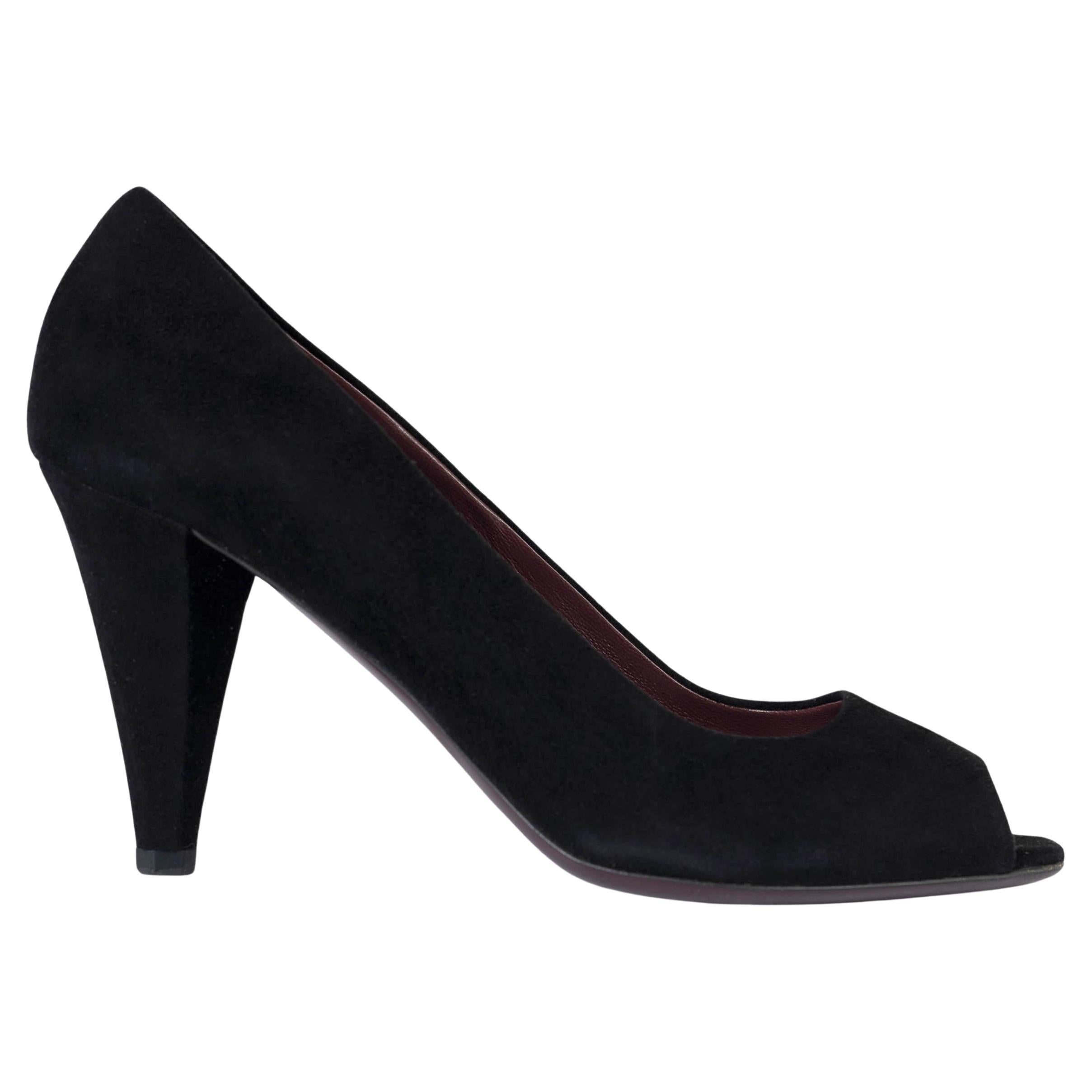 MIU MIU black suede PEEP-TOE Pumps Shoes 37 For Sale