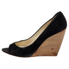 Miu Miu Black Suede Peep Toe Wedge Pumps Size 39