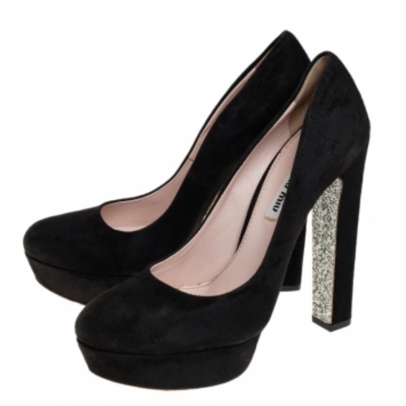 Miu Miu Black Suede Platform Pumps Size 38.5 For Sale 2
