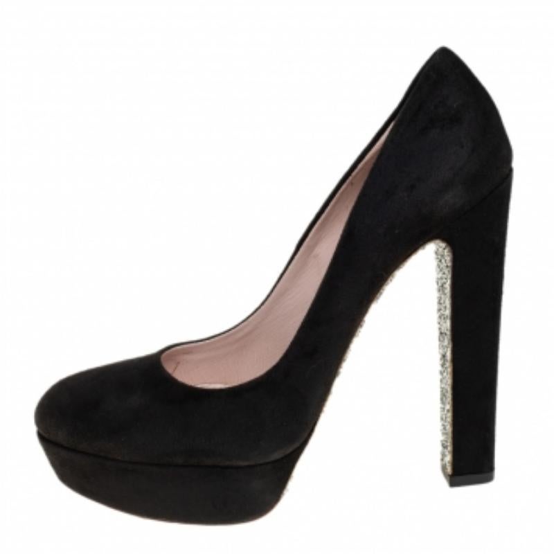 Miu Miu Black Suede Platform Pumps Size 38.5 For Sale 3