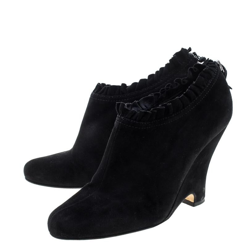 Miu Miu Black Suede Pleated Trim Ankle Boots Size 41 For Sale 3